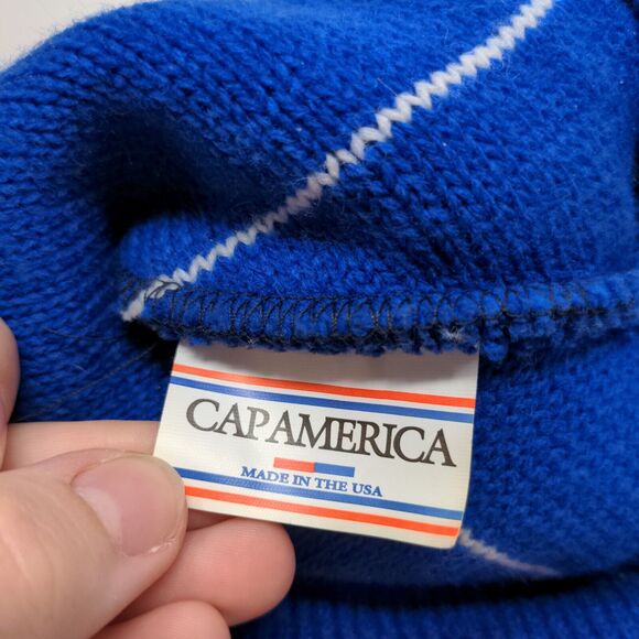 Cap America Men's Knit Beanie Hat Cap Blue Sweetwater Made in USA Pom Pom - Picture 11 of 13